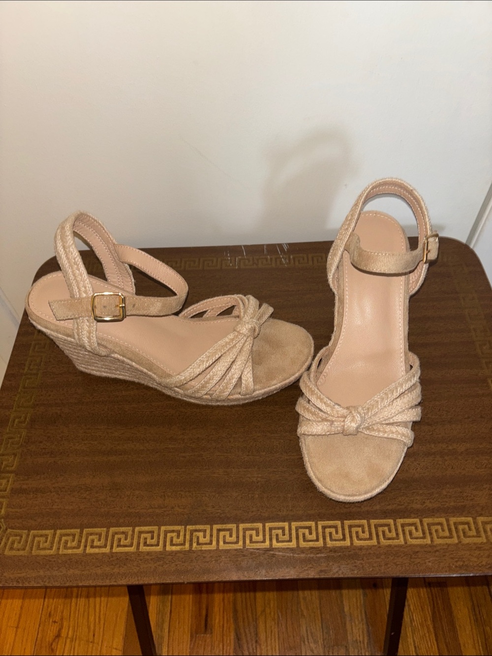 Wedge Sandals with Knotted Straps - Beige Women’s Size 8 Never Worn